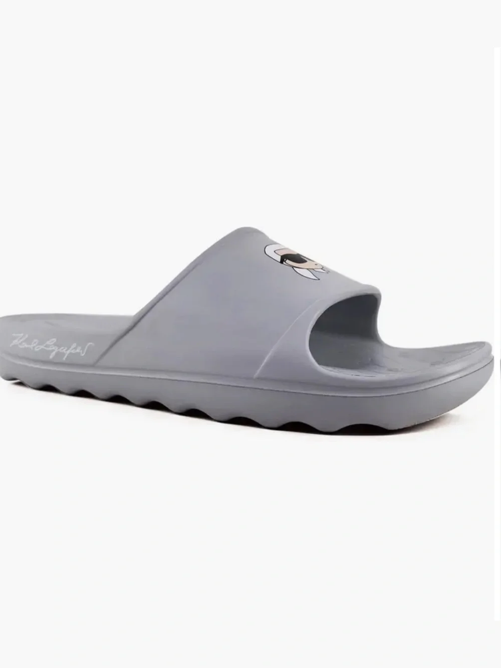 Karl Lagerfeld Gray Slide Sandals with Karl Cartoon Logo